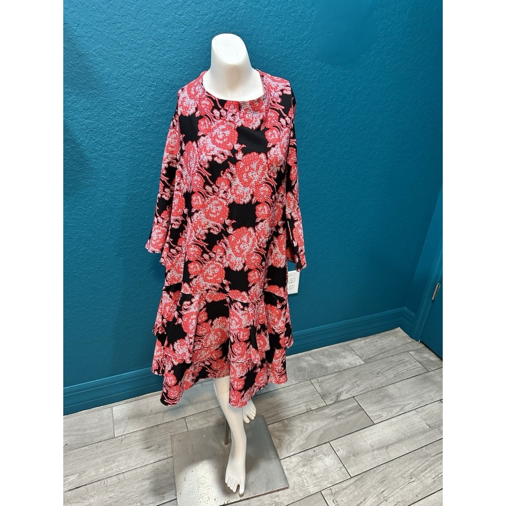 Isle By Melis Kazan Red/Black Floral Ruffle‎ Dress M